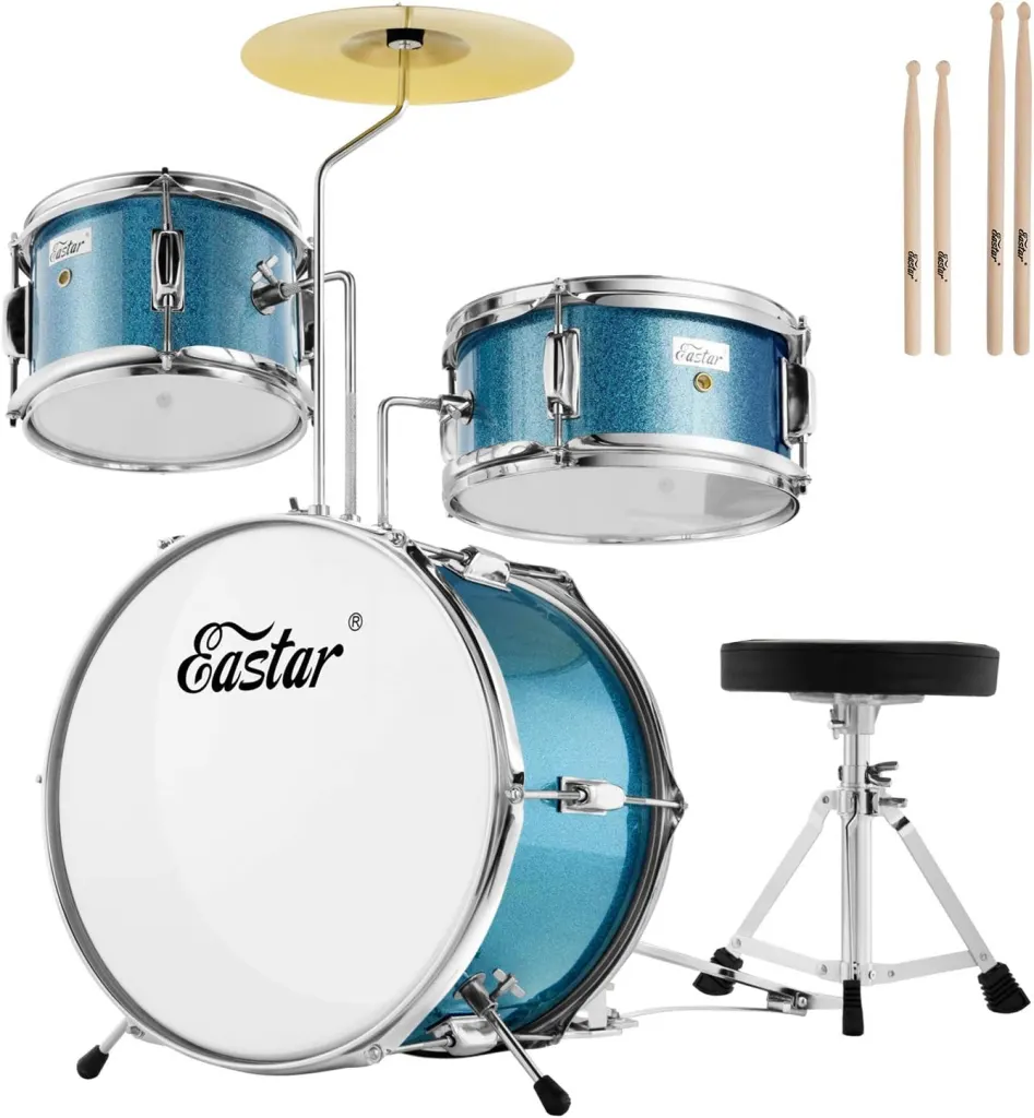 Eastar 3-Piece Kids Drum Set, Metallic Blue